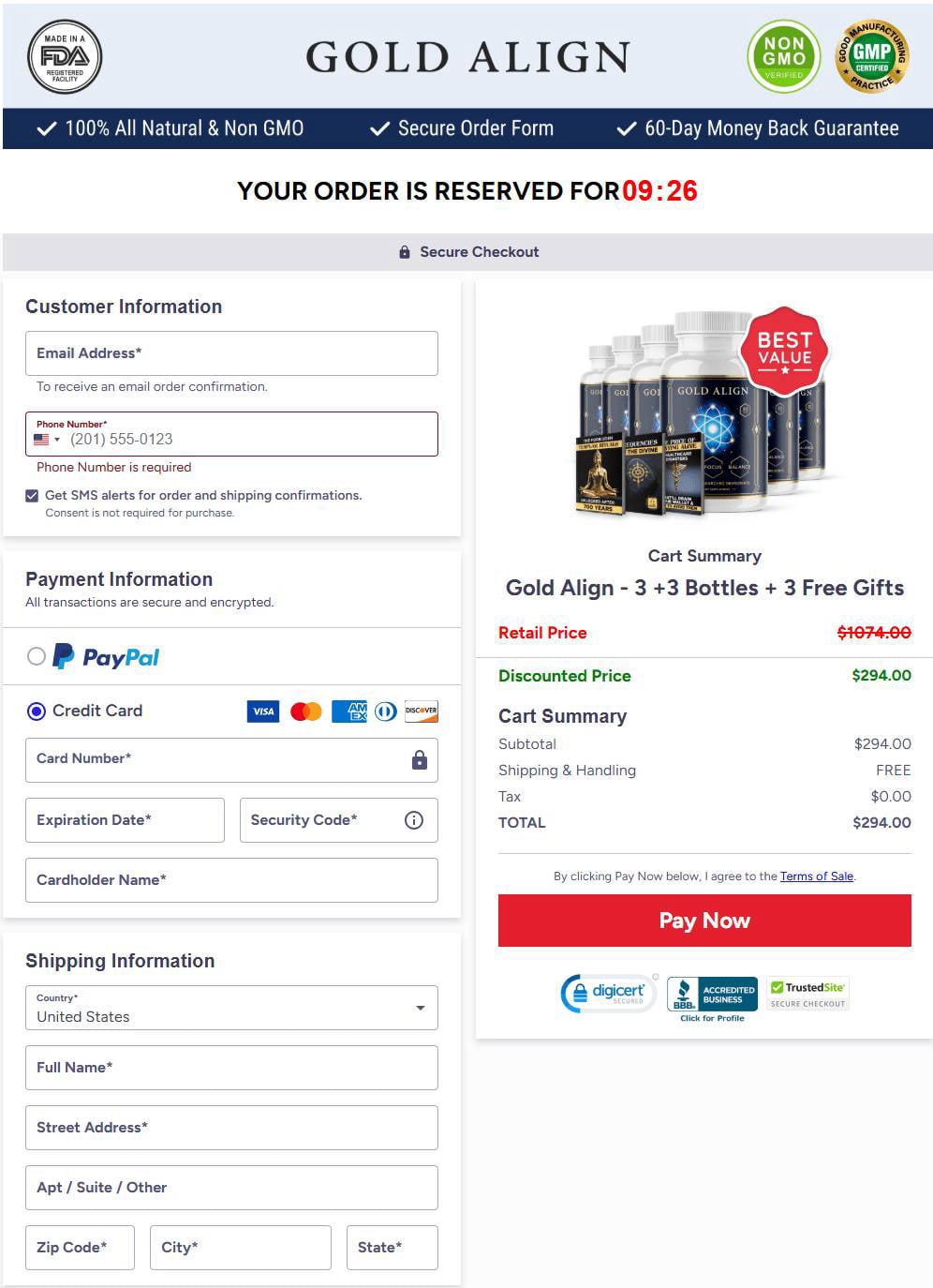 Gold Align Secure Checkout Page